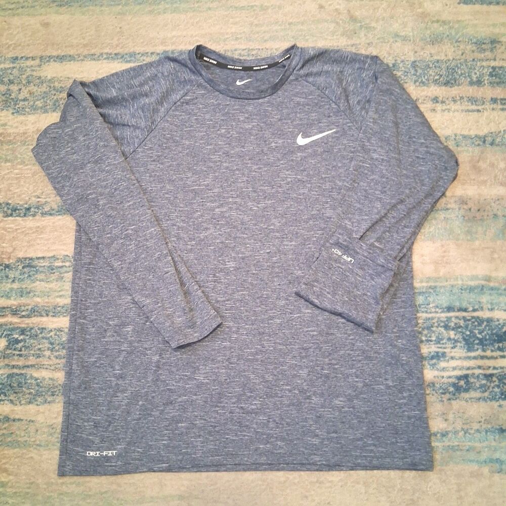 NIKE Swim Shirt Mens Med Heathered Blue Gray Dri-Fit UPF 40+ Protection Long Slv